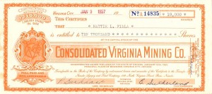 Consolidated Virginia Mining Co. - 1920's-1950's dated Nevada Mining Stock Certificate